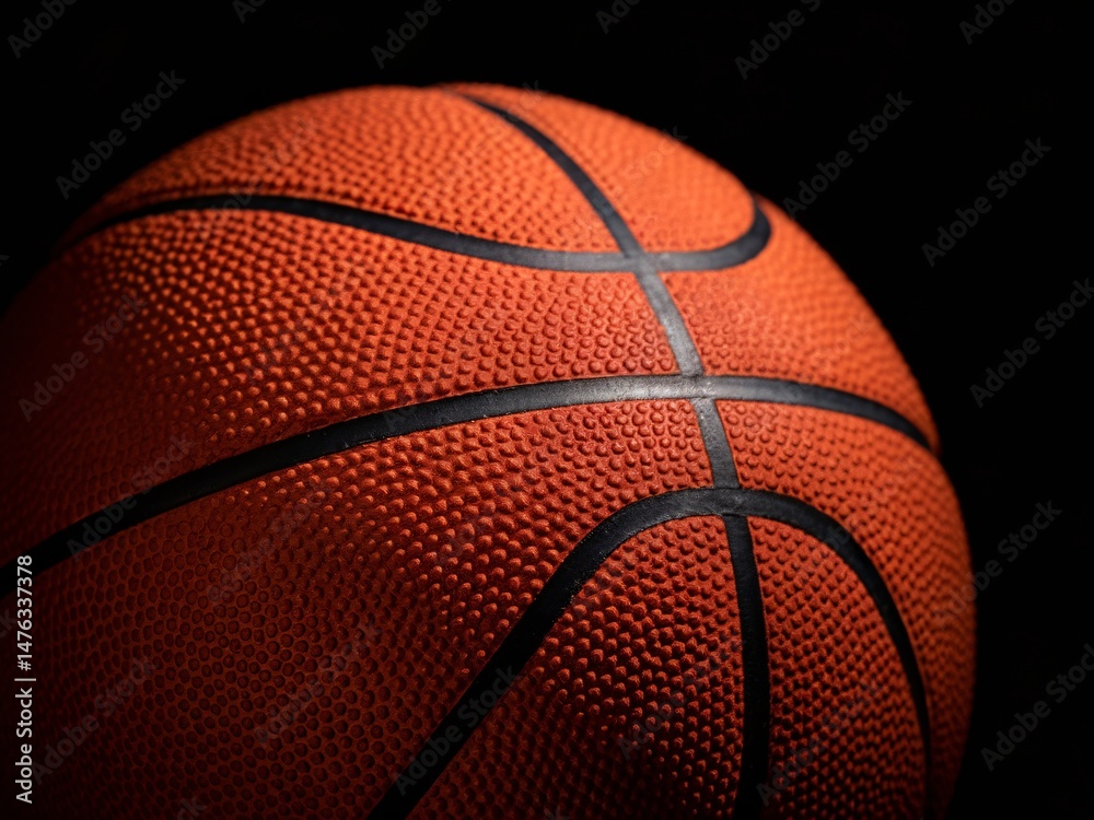 Fototapeta premium Close-up of a textured basketball against a dark background, highlighting its surface and design.