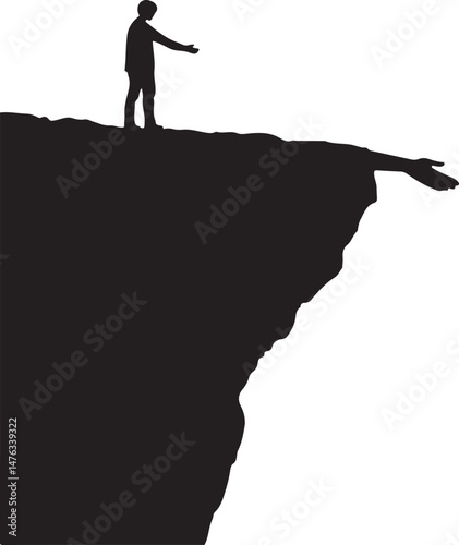 Silhouette of Person Standing on Cliff Edge Contemplating Risk and Adventure