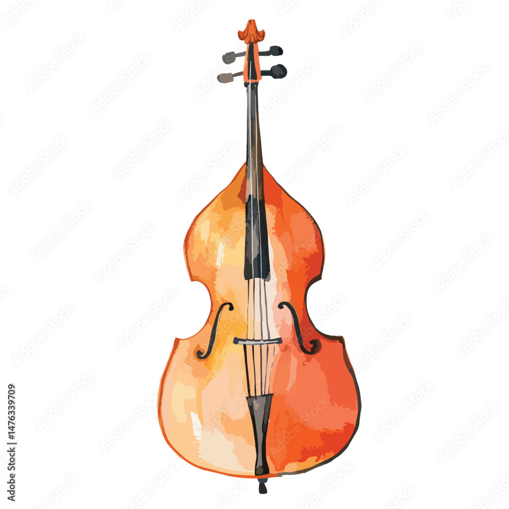 Obraz premium Double Bass cute watercolors illustration isolated on white background