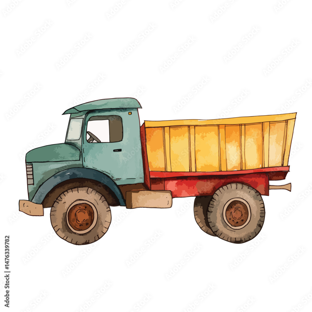 Obraz premium Dump Truck cute watercolors illustration isolated on white background