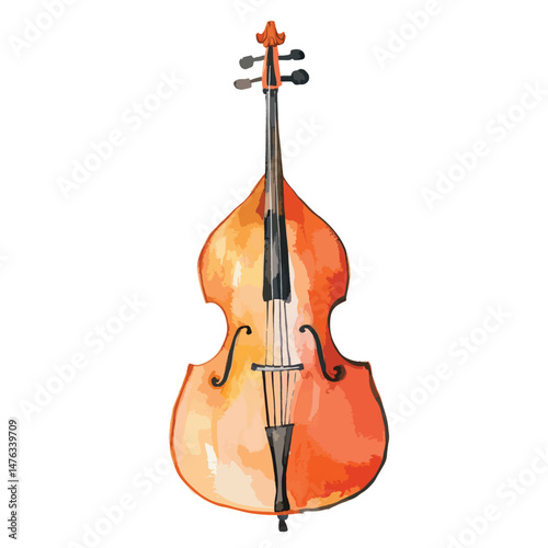 Double Bass cute watercolors illustration isolated on white background
