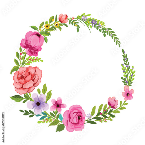 Beautiful watercolor flower decorative circle frame design