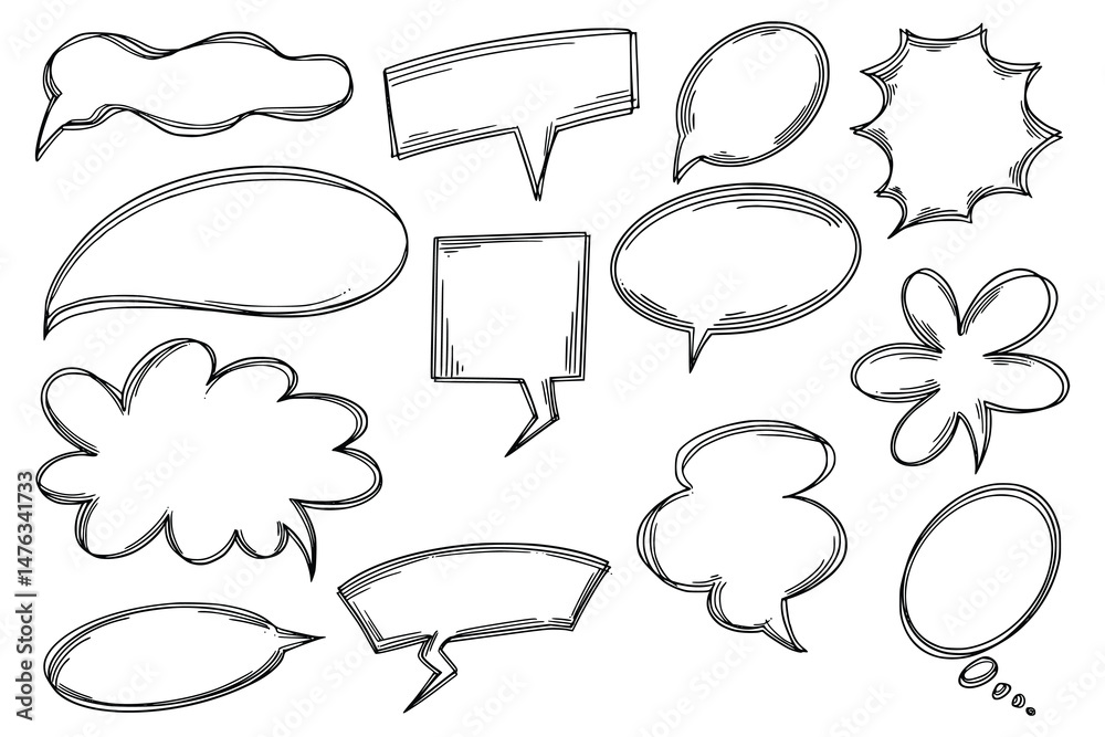 Fototapeta premium Hand drawn comic speech bubbles sketch design