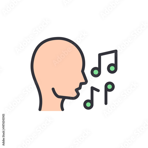 Creative Representation Of Singing Or Speaking Person With Musical Notes