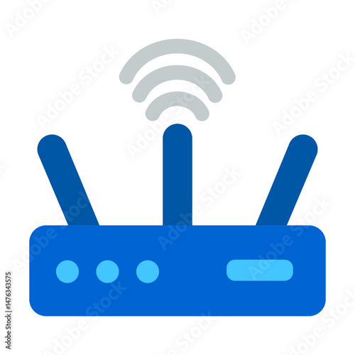 Simplicity Internet Router with Wireless Broadband Icons in Vibrant Blue Colors for Online Smart Home Networking Innovation and Connectivity Modem Technology. Flat Design Vector illustration.