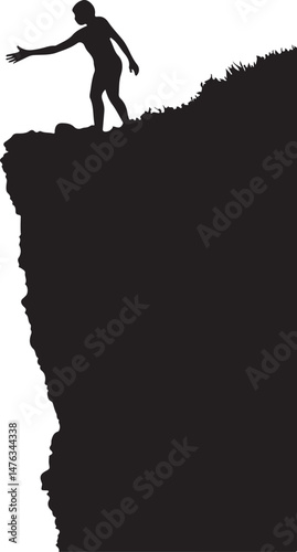 Silhouette of Person Standing on Cliff Edge Contemplating Risk and Adventure