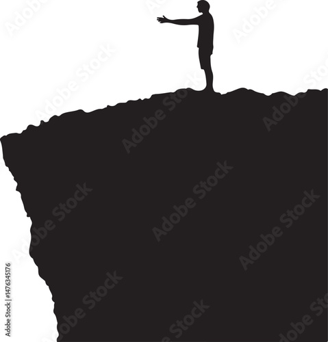 Silhouette of Person Standing on Cliff Edge Contemplating Risk and Adventure