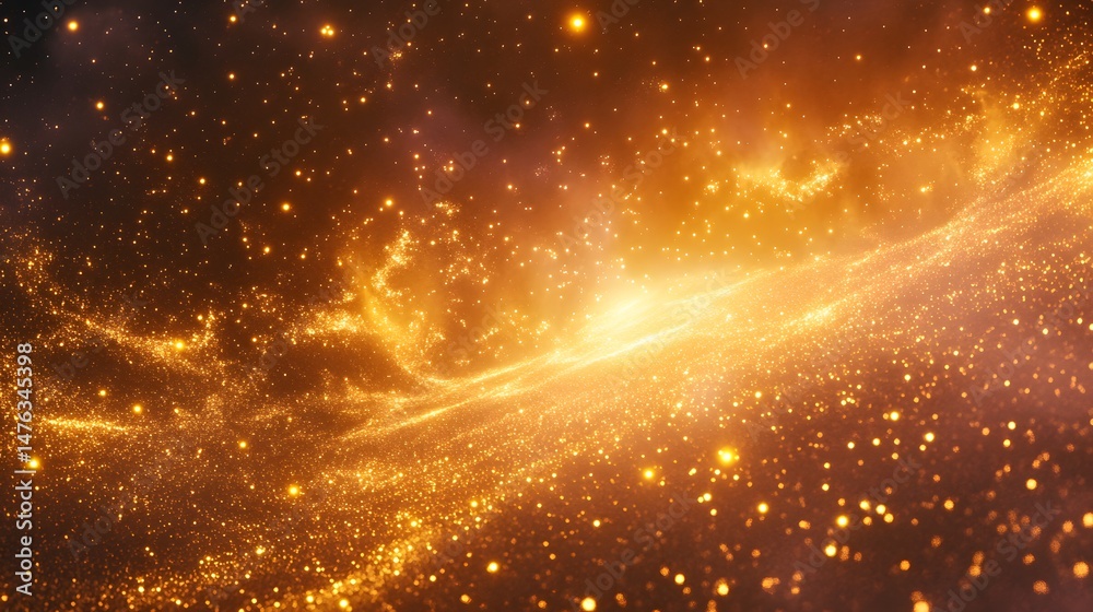 Fototapeta premium Cinematic glowing particles in vast abstract space, grainy medium surface