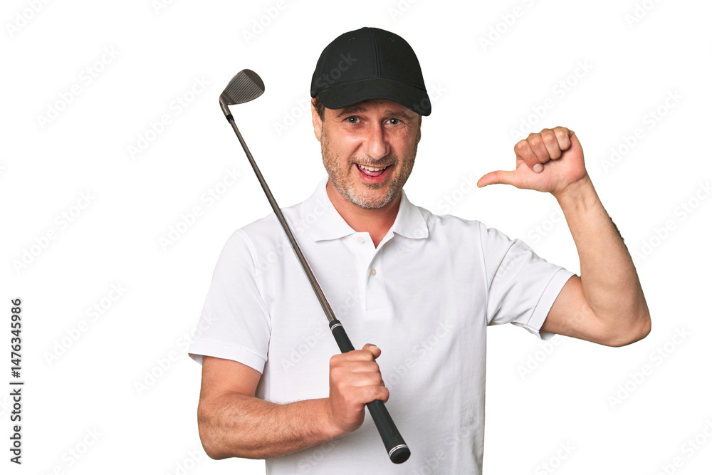 Middle aged golfer man happy, smiling and cheerful. Middle aged golfer man happy, smiling and cheerful.