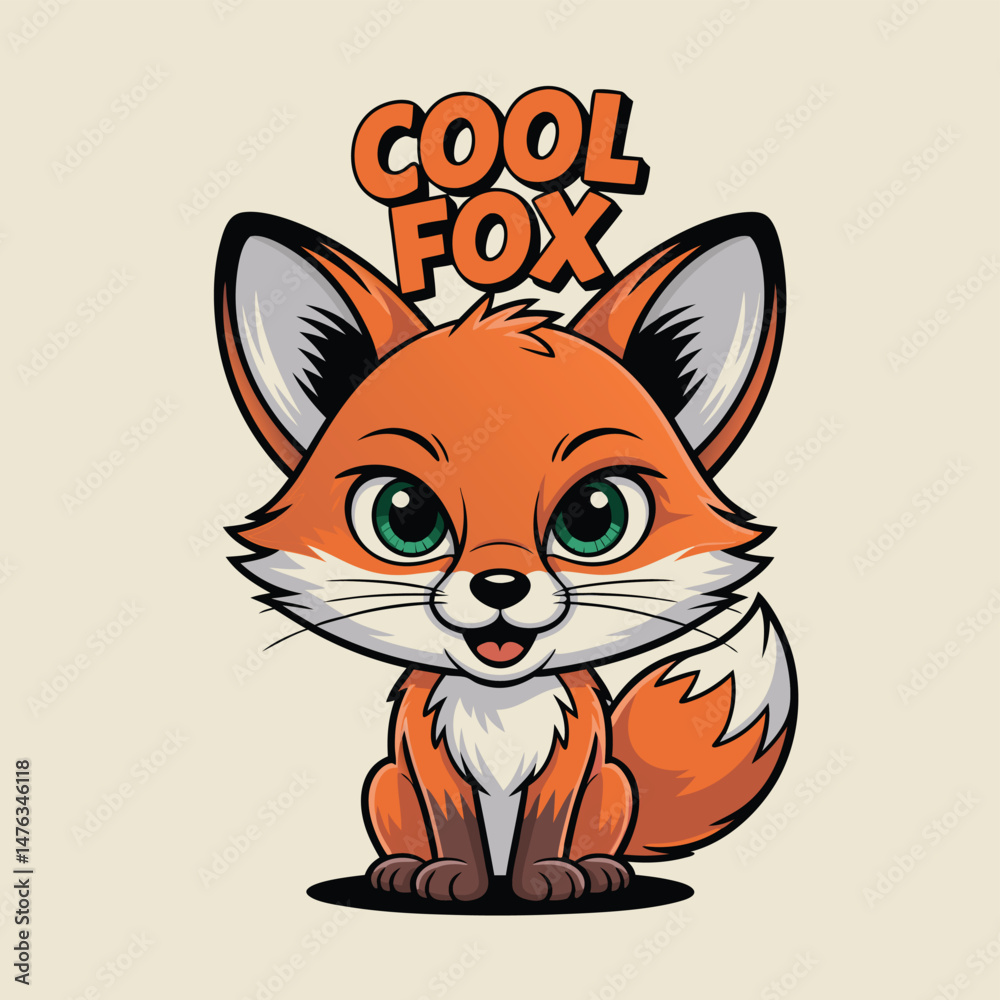 Fototapeta premium Adorable Cartoon Fox Illustration with Fun Fox Text and Paw Prints