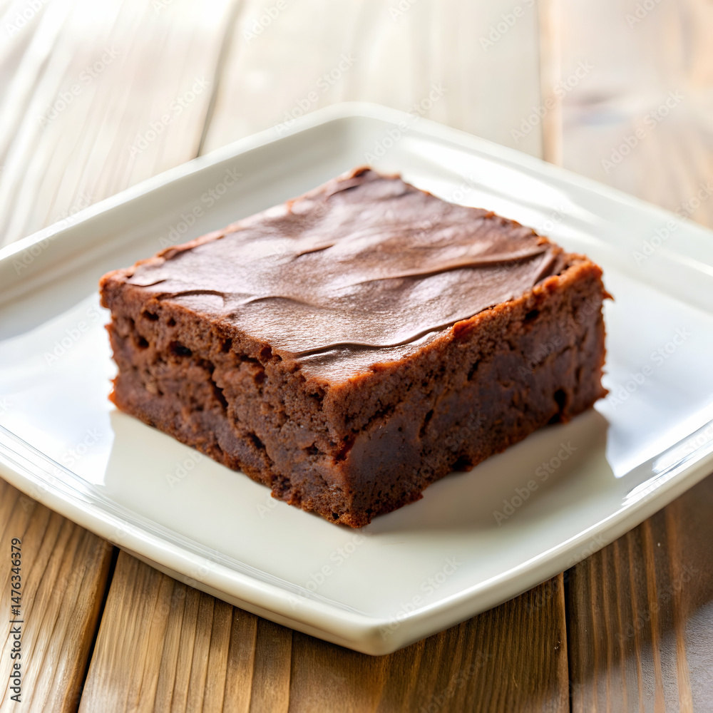 Chocolate brownie on white ceramic plate Chocolate brownie on white ceramic plate