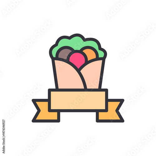 Colorful Shawarma Wrap With Blank Ribbon For Text On Transparent