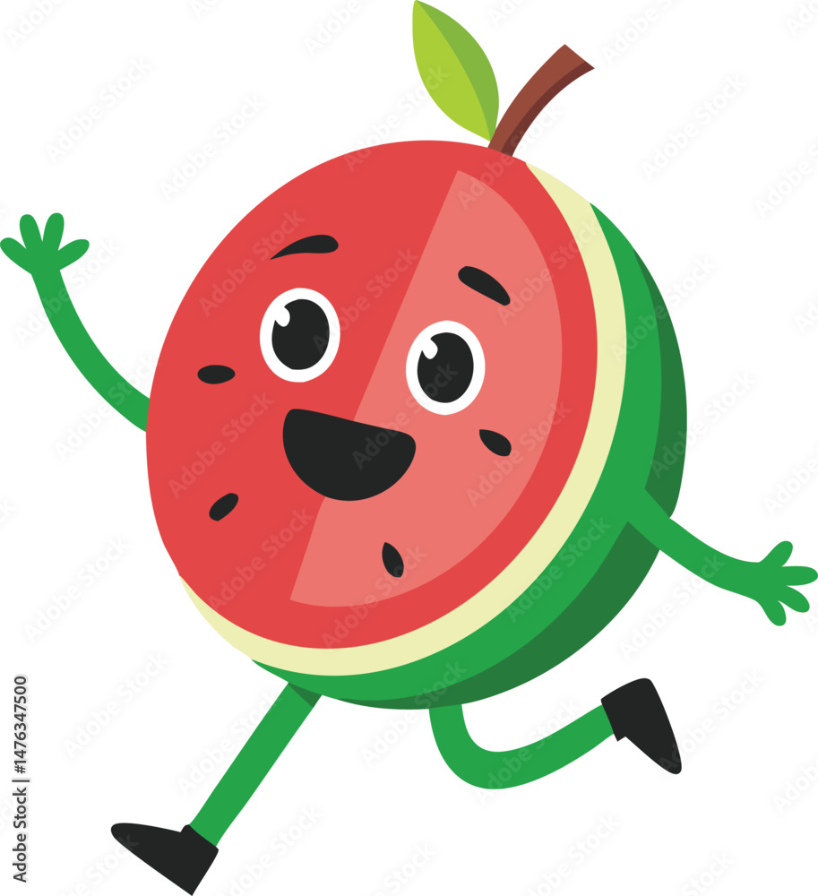 Fototapeta premium A flat vector silhouette of the retro fruit character a water melon dancing