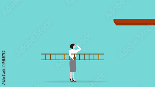 job promotion, success step for career progress, business progress step towards business targets, businesswoman climbs the clouds using a ladder concept vector illustration with flat style