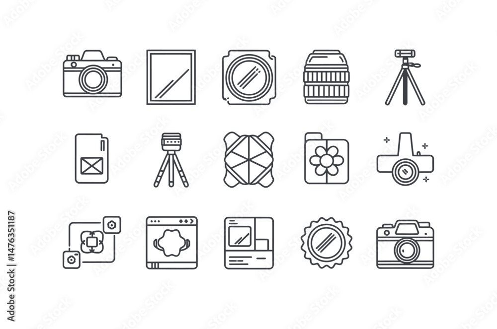 Vector Icons Representing Photography and Photo Editing Tools