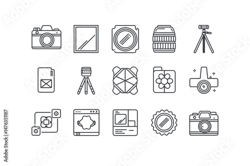 Vector Icons Representing Photography and Photo Editing Tools