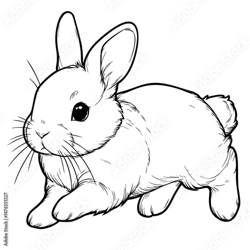 Adorable White Bunny Rabbit  Cute Pet Animal Line Art