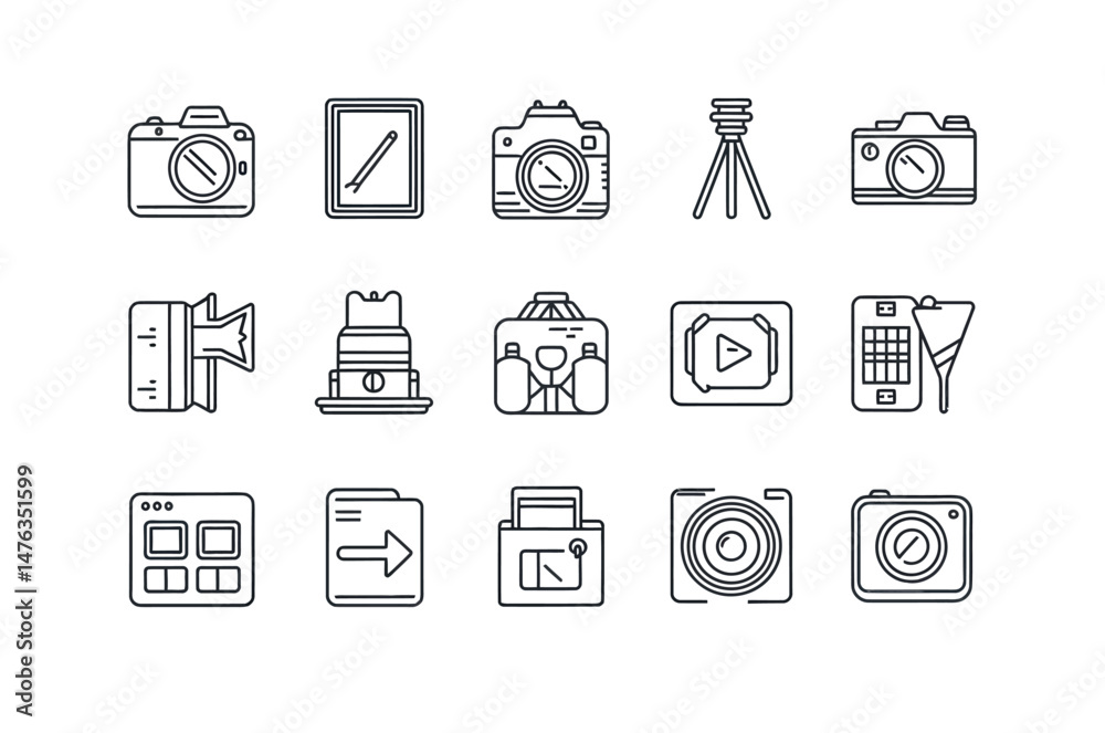 Vector Icons Representing Photography and Photo Editing Tools
