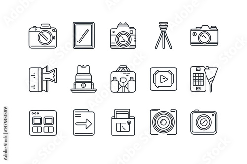Vector Icons Representing Photography and Photo Editing Tools