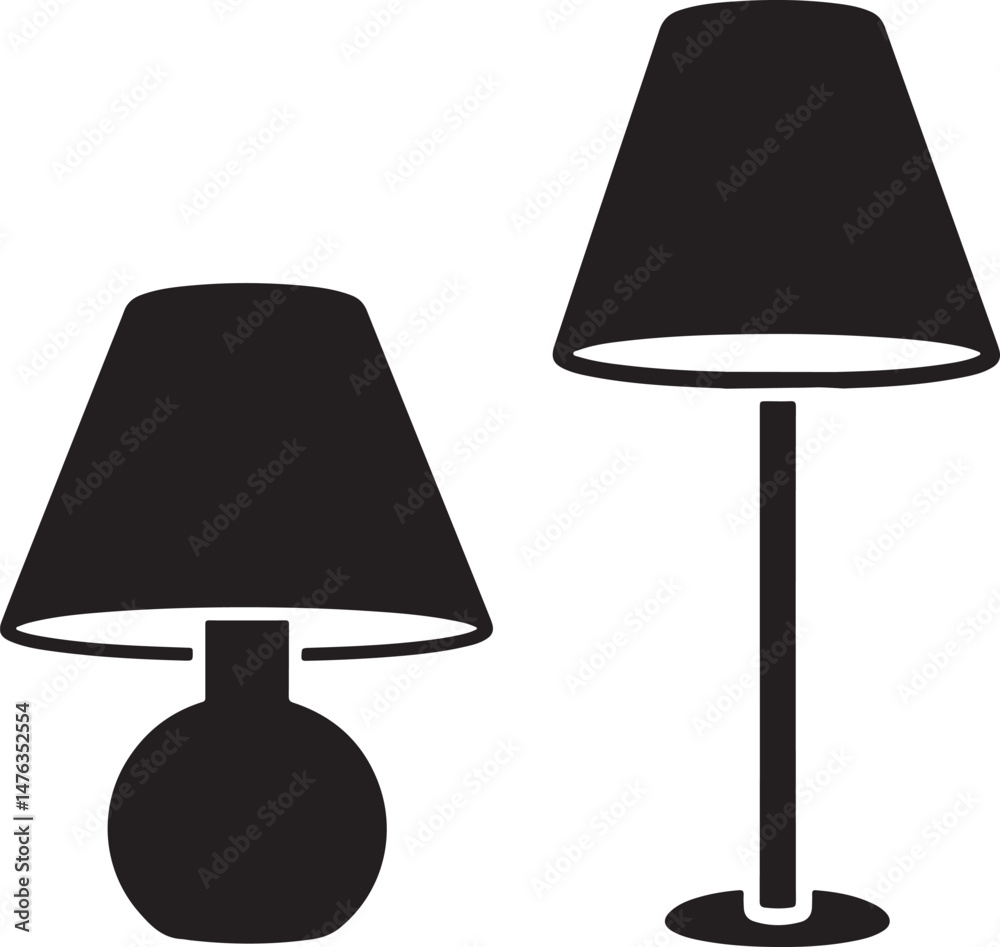 Obraz premium Black table lamp icon, table lamp vector silhouette