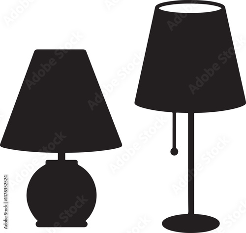 black table lamp silhouette icon vector illustration, table lamp vector bundle