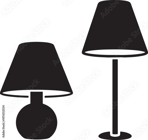 Black table lamp icon, table lamp vector silhouette