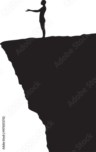 Silhouette of Person Standing on Cliff Edge Contemplating Risk and Adventure