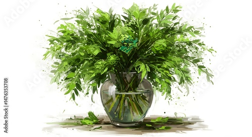Green Leaf in Vase Painting