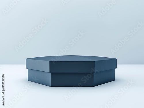Elegant presentation template with simple dark blue hexagon product display podium