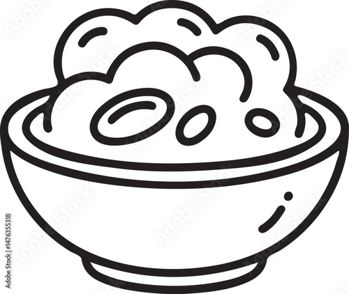 Simple Line Art Illustration of Food in a Bowl.