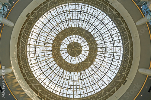 detail of the dome of a modern building with glass windows
