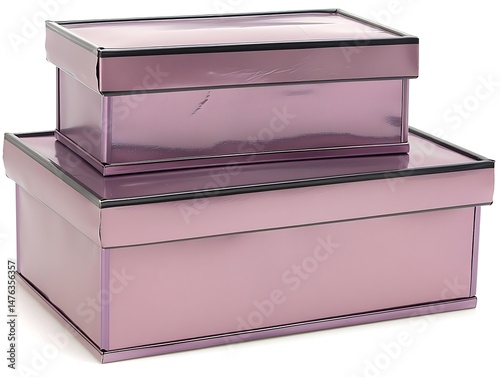 Two Shiny Rose Gold Boxes Stacked Elegantly on a White Background