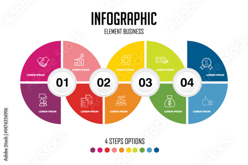 Circle chart infographic template with 4 options for presentations. Vector illustration Eps	