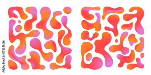 Colorful bento ui kit frame templates - rounded rectangle, square and irregular blob shapes in vibrant gradient style. Funky graphic elements for mobile app and website wireframe layouts or prototype.