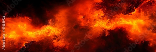 
Black dark red orange yellow pattern background. Night sky fire explosion burst flame smoke burning light glow hot. Horror hell evil scary spooky creepy. Wide banner. Panoramic. Design.

