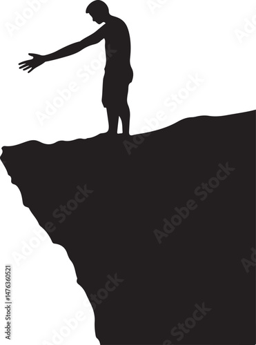 Silhouette of Person Standing on Cliff Edge Contemplating Risk and Adventure