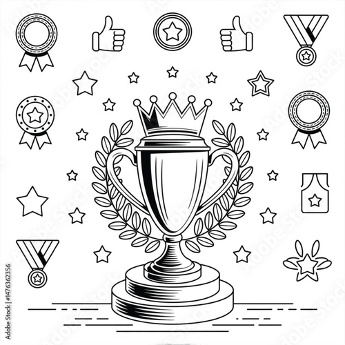 trophy and awards icons set