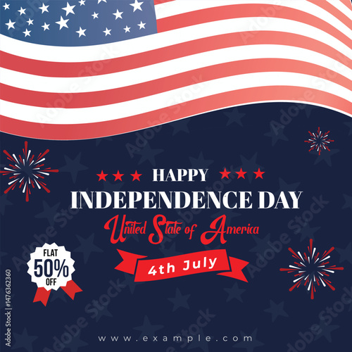 4th July Modern Independence Day of America Social Media Post Discount Post