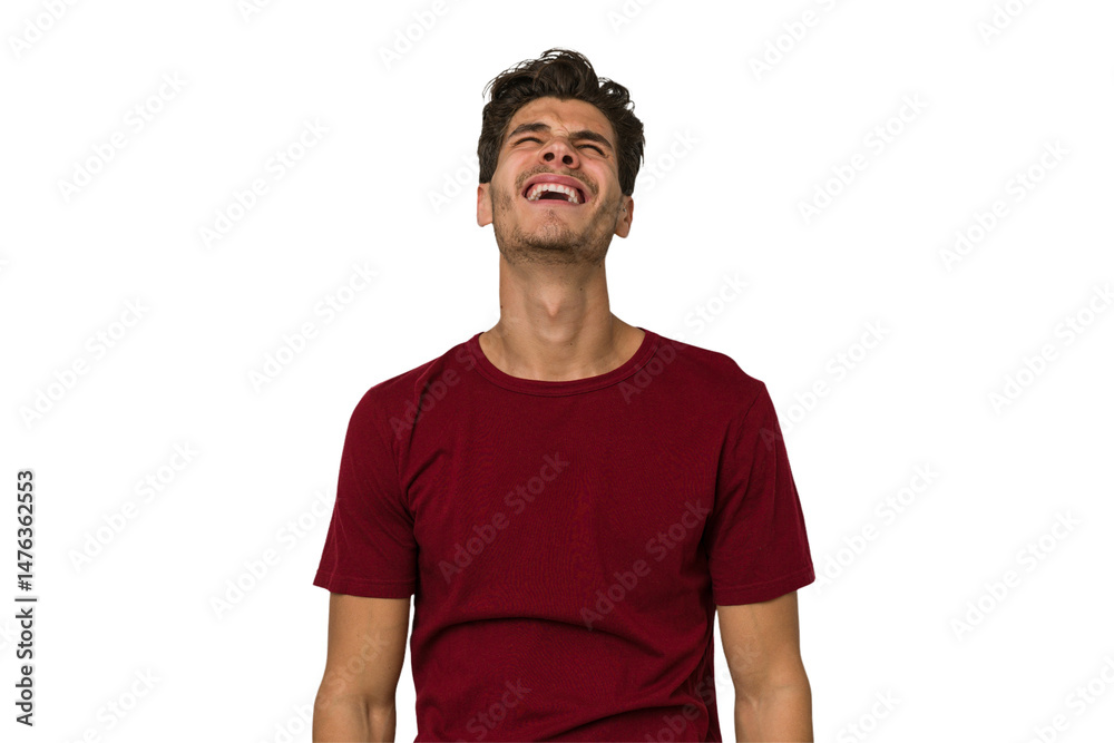 Fototapeta premium Young handsome caucasian man isolated on white background shouting very angry, rage concept, frustrated.