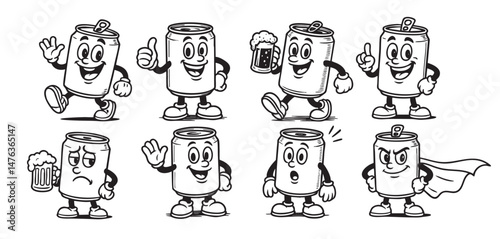 soda can set funny cartoon mascot vector illustration