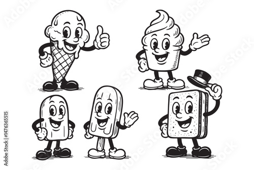ice cream set funny cartoon mascot vector illustration