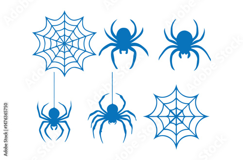 Blue Silhouette of black spider set. unique spider vector icon pack, stylish spider icons vector set. vector illustration