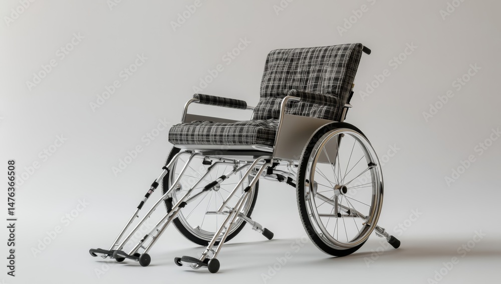 Fototapeta premium Modern wheelchair, grey plaid upholstery