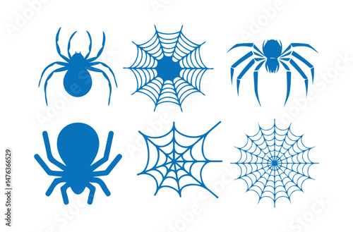 Blue Silhouette of black spider set. unique spider vector icon pack, stylish spider icons vector set. vector illustration