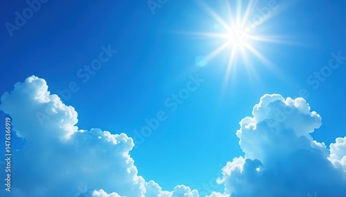 Brilliant blue sky, sun shining brightly, fluffy white clouds ,  sunny day,  freedom
