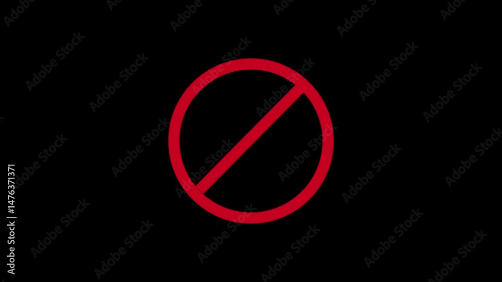 Ban sign forbidden prohibited drawing red circle and line. on black background.