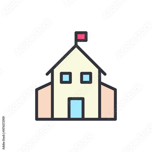 Delightful Depiction Of A Charming Colorful Building With A Flag