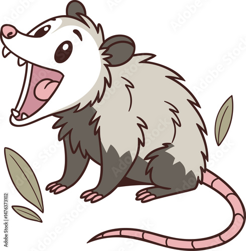 Funny opossum, vector illustration. Isolated object with transparent background	