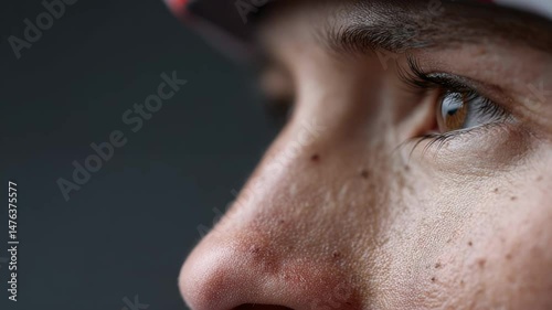 Intense gaze captures determination and focus in competitive cycling environment