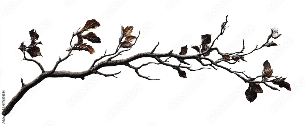 Naklejka premium Bare branch with dried leaves